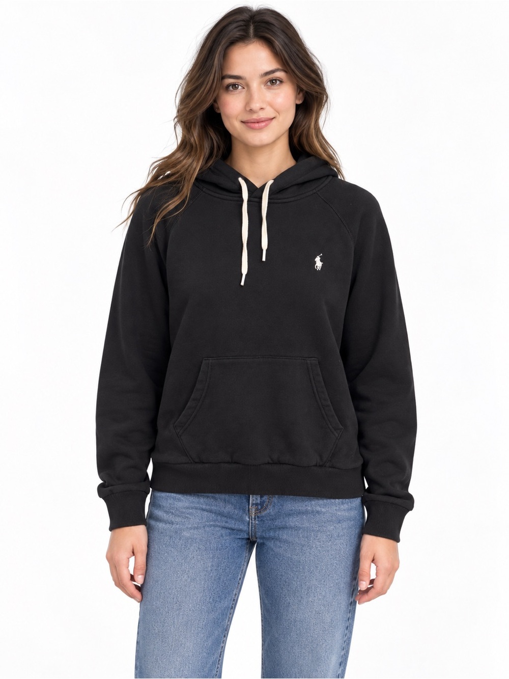 Polo Ralph Lauren Black Pullover Hoodie White Pony Logo Size XL